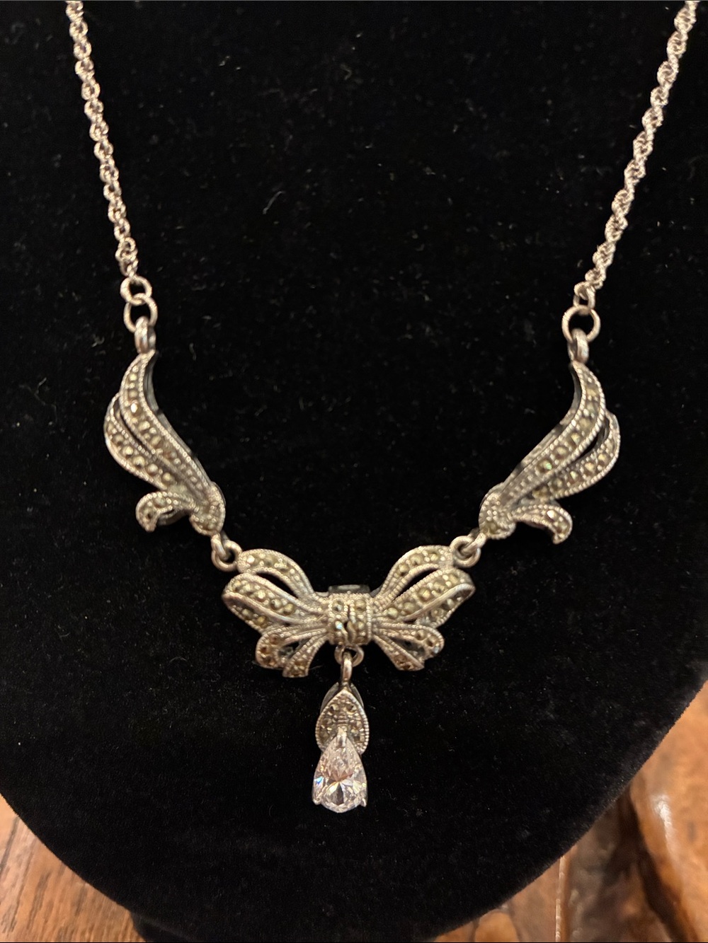 Vintage Bow Marcasite Necklace